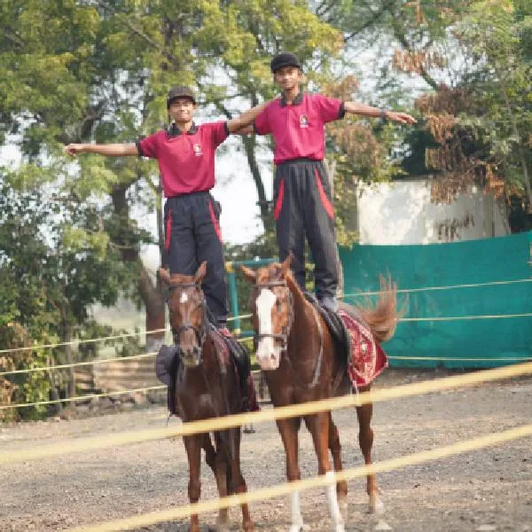 Cadets practicing horse riding skills