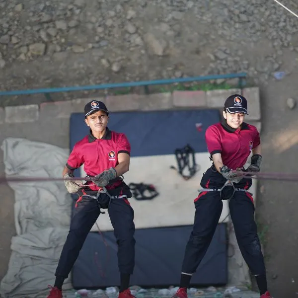 Cadets during rope climbing training