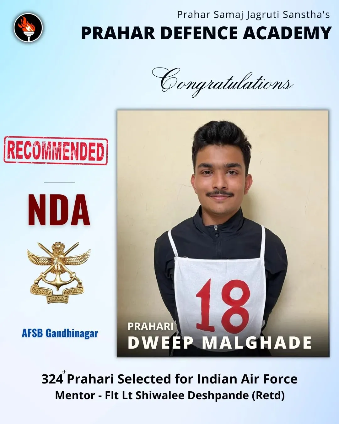 NDA student selected for Indian Air Force