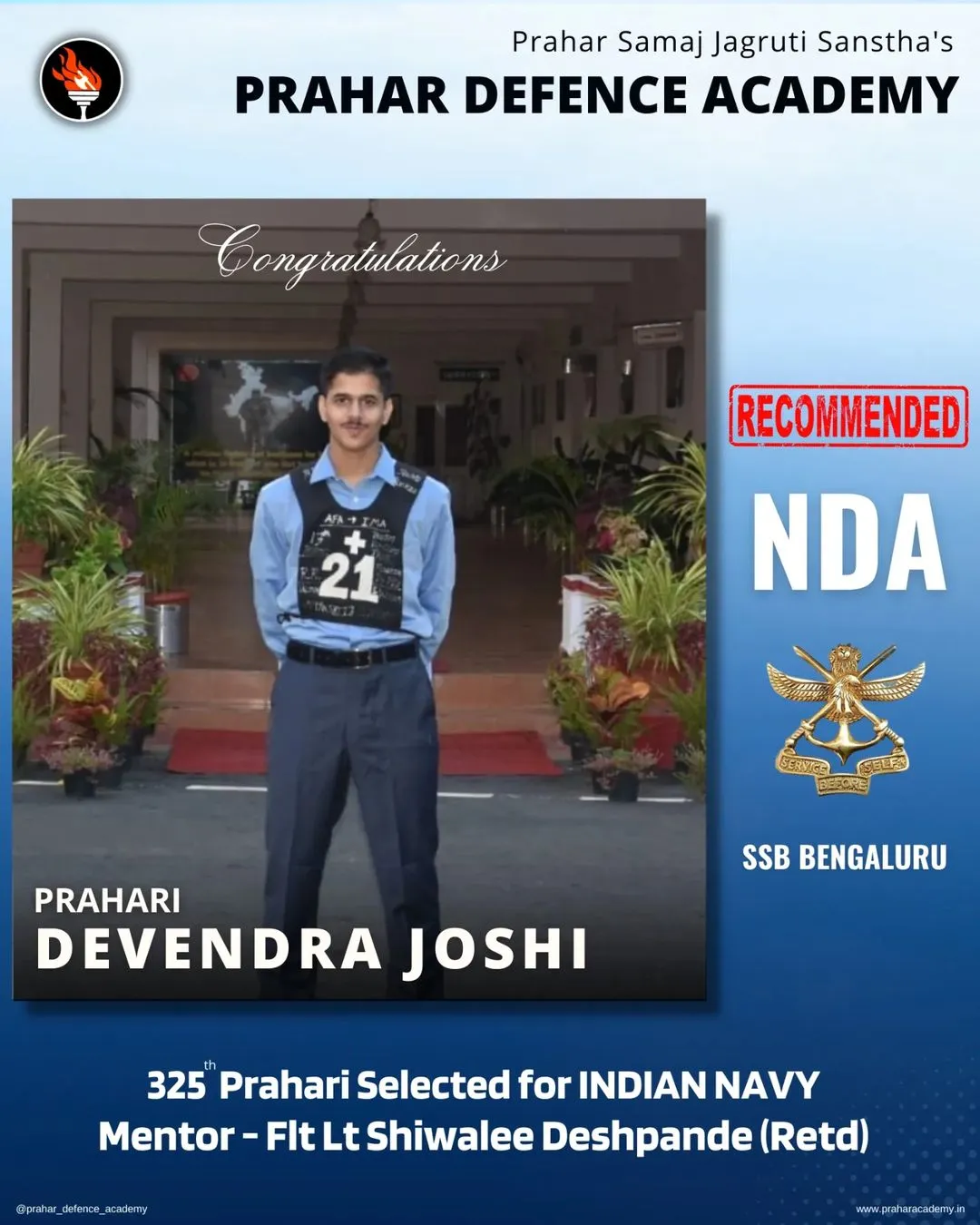 NDA student selected for Indian Navy